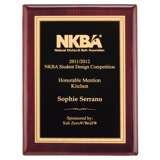 Rosewood Piano Finish Plaque with Textured Black/Gold 8" x 10" Airflyte Florentine Border LaserFX Plate
