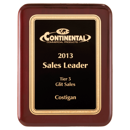Rosewood Piano Finish Plaque with Textured Black/Gold 2 7" x 9" Airflyte Florentine Border LaserFX Plate