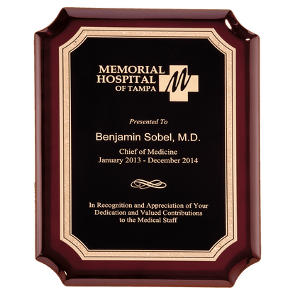 Rosewood High Gloss Plaque with Black Gold 7" x 9" Florentine Border LaserFX Plate