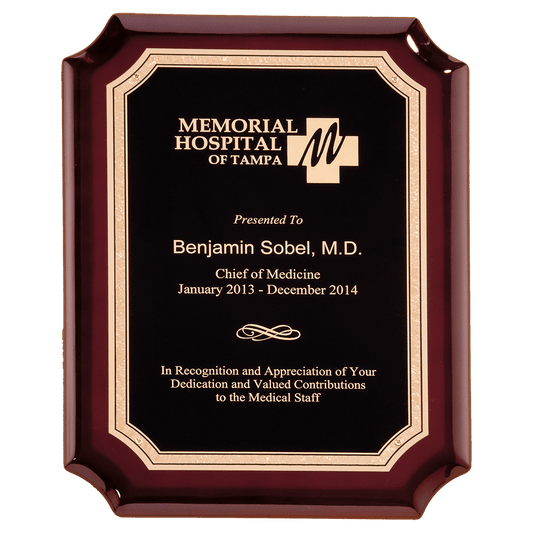 Rosewood High Gloss Plaque with Black Gold 7" x 9" Florentine Border LaserFX Plate