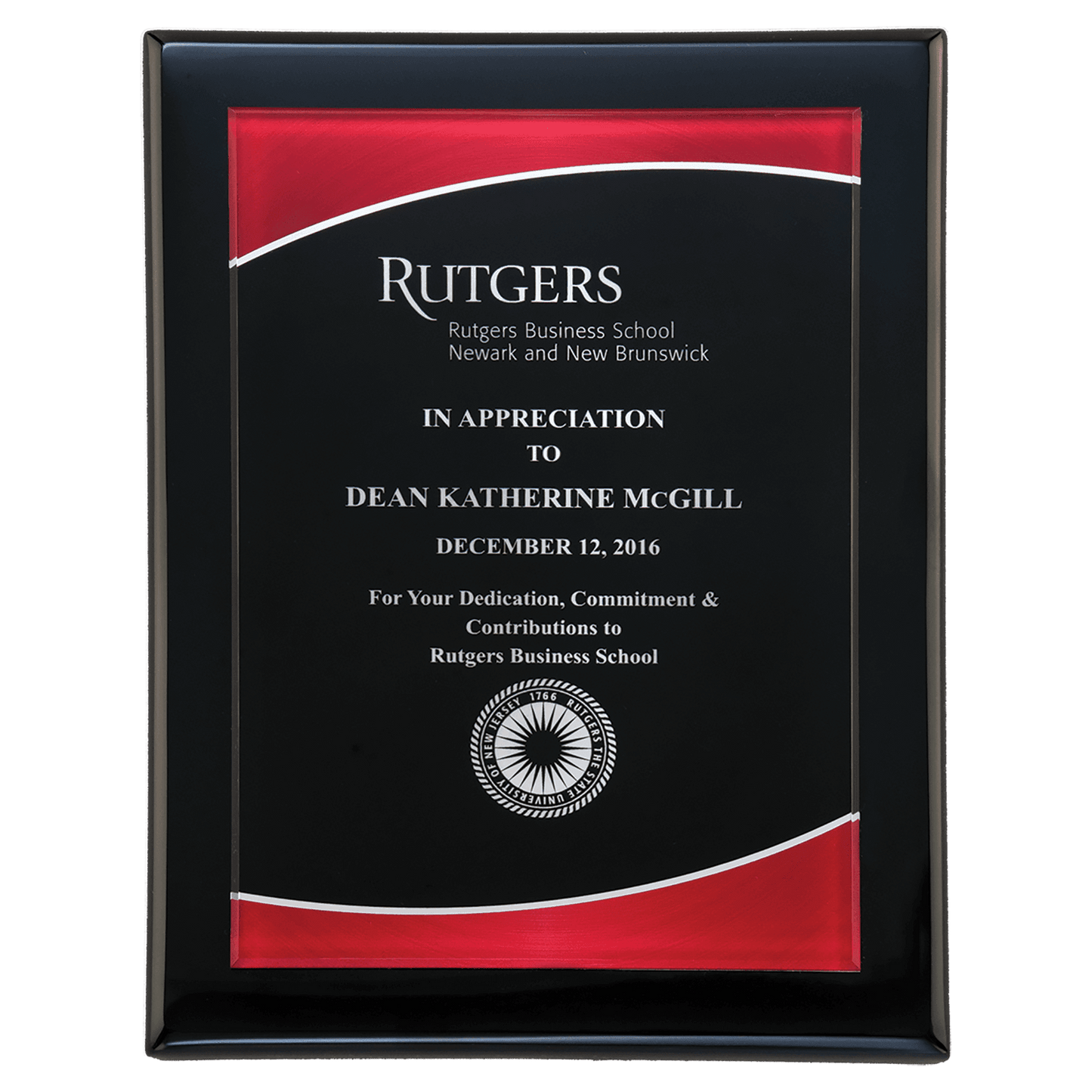 8" x 10" Airflyte Black Piano Finish Plaque with Red Border Acrylic Plate