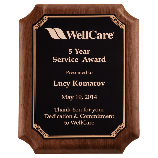 7" x 8" American Walnut Plaque with Gold Border Black LaserFX Plate