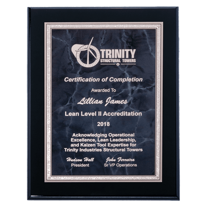 Black High Gloss Plaque with Gray Marble/Silver 7" x 9" Airflyte Florentine Border Plate