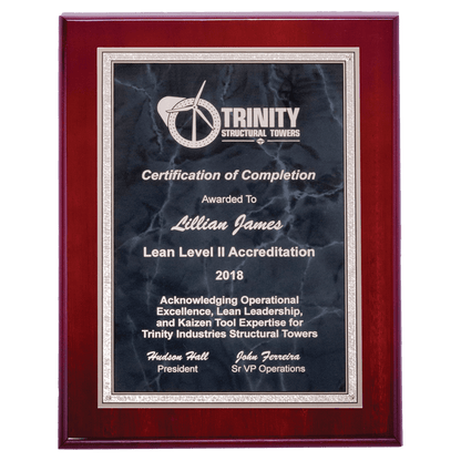 Rosewood High Gloss Plaque with Gray Marble/Silver 7" x 9" Airflyte Florentine Border Plate