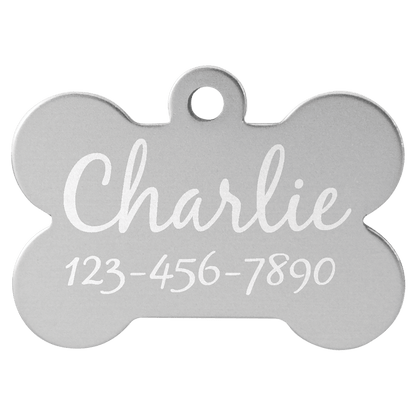 Silver 1 1/2" x 1" Laserable Anodized Aluminum Bone Pet Tag