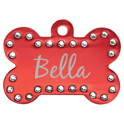 Red 1 1/2" x 1" Laserable Anodized Aluminum Swarovski Bling Bone with Tab