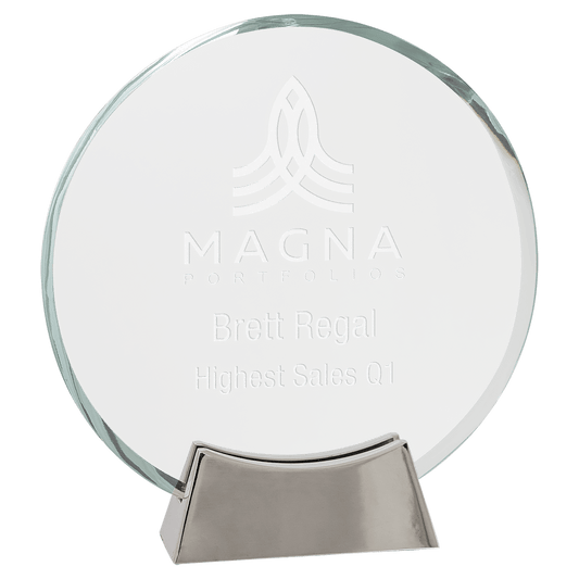 7 1/4" Round Platinum Glass with Full Metal Base