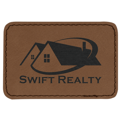 Dark Brown 3" x 2" Rectangle Laserable Leatherette Patch with Adhesive
