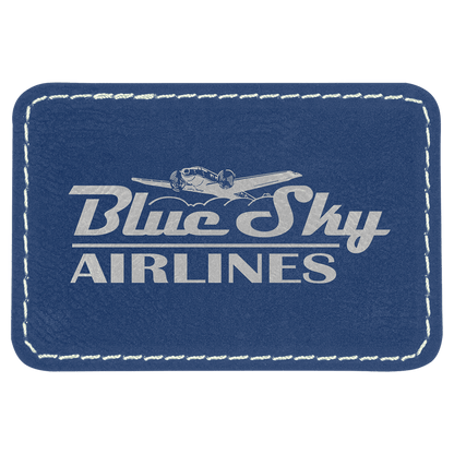 Blue/Silver 3" x 2" Rectangle Laserable Leatherette Patch with Adhesive