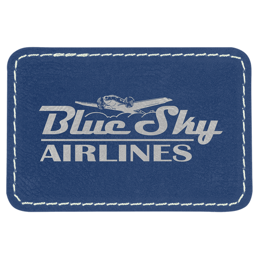 Blue/Silver 3" x 2" Rectangle Laserable Leatherette Patch with Adhesive