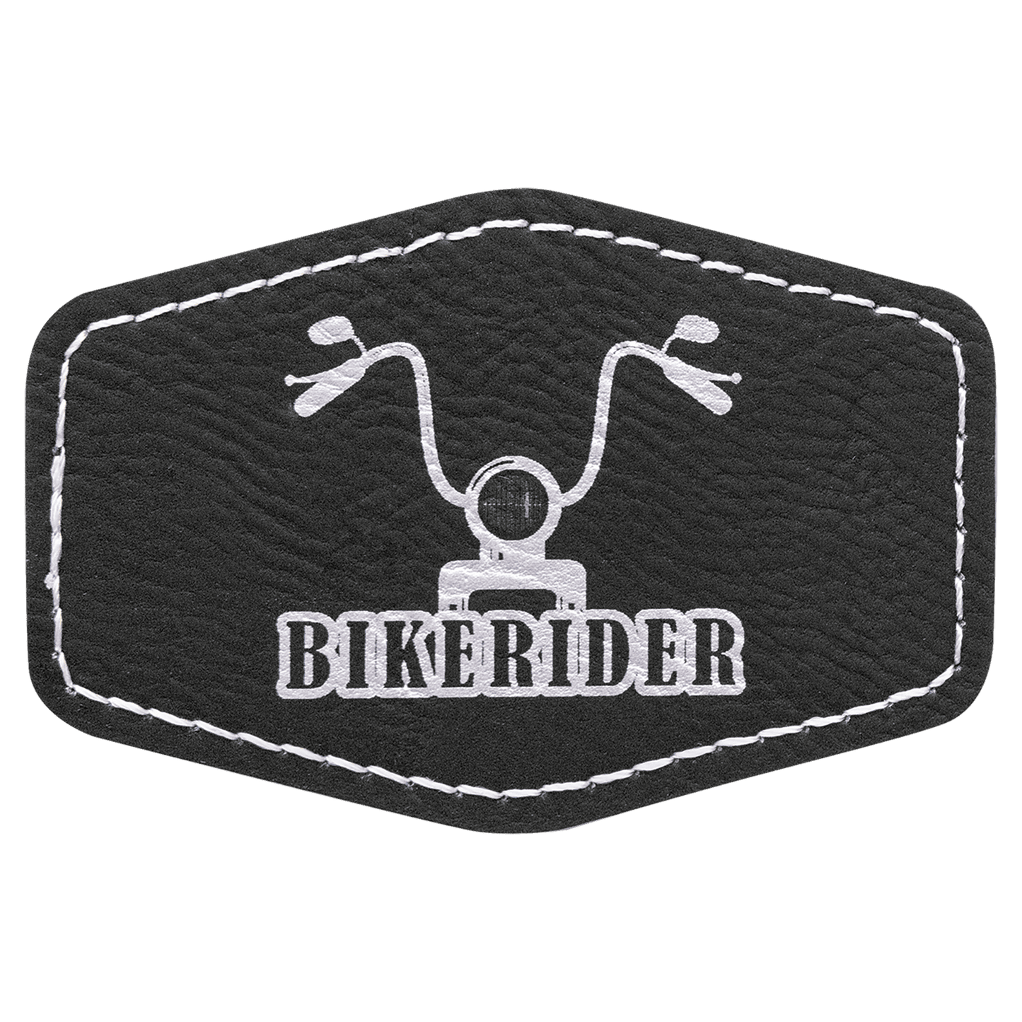 Black/Silver 3" x 2" Hex Laserable Leatherette Patch with Adhesive