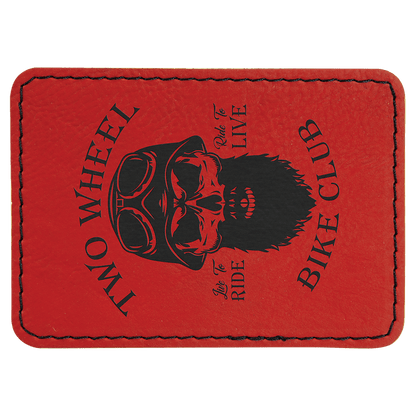 Red 3 1/2" x 2 1/2" Rectangle Laserable Leatherette Patch with Adhesive