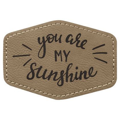 Light Brown 3 1/2" x 2 1/2" Hex Laserable Leatherette Patch with Adhesive