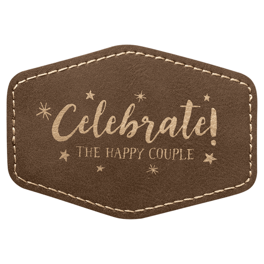 Rustic/Gold 3 1/2" x 2 1/2" Hex Laserable Leatherette Patch with Adhesive