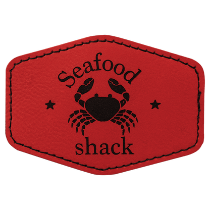 Red 3 1/2" x 2 1/2" Hex Laserable Leatherette Patch with Adhesive