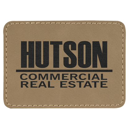 Light Brown 3 1/2" x 2 1/2" Laserable Leatherette Rectangle Patch with Kota Pro Adhesive