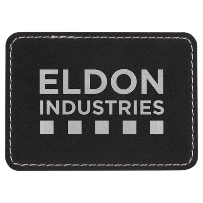 Black/Silver 3 1/2" x 2 1/2" Laserable Leatherette Rectangle Patch with Kota Pro Adhesive