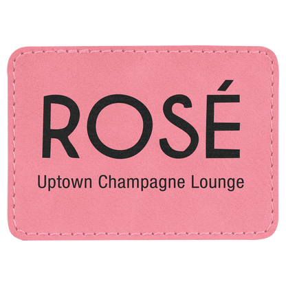 Pink 3 1/2" x 2 1/2" Laserable Leatherette Rectangle Patch with Kota Pro Adhesive