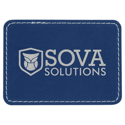 Blue/Silver 3 1/2" x 2 1/2" Laserable Leatherette Rectangle Patch with Kota Pro Adhesive
