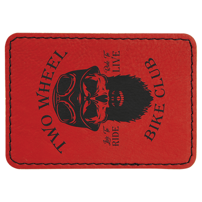 Red 3 1/2" x 2 1/2" Laserable Leatherette Rectangle Patch with Kota Pro Adhesive