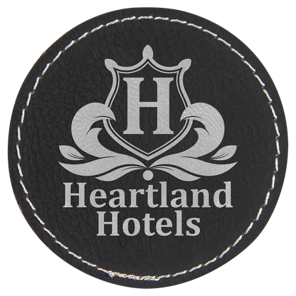 Black/Silver 2 1/2" Round Laserable Leatherette Patch with Adhesive