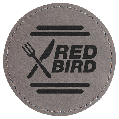 Gray 2 1/2" Round Laserable Leatherette Patch with Adhesive