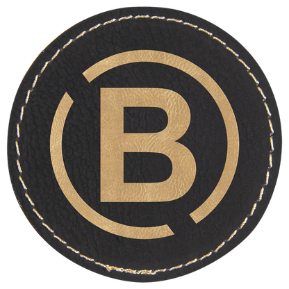 Black/Gold 2 1/2" Round Laserable Leatherette Patch with Adhesive
