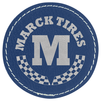 Blue/Silver 2 1/2" Round Laserable Leatherette Patch with Adhesive