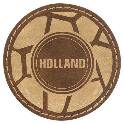 Rustic/Gold 2 1/2" Round Laserable Leatherette Patch with Adhesive