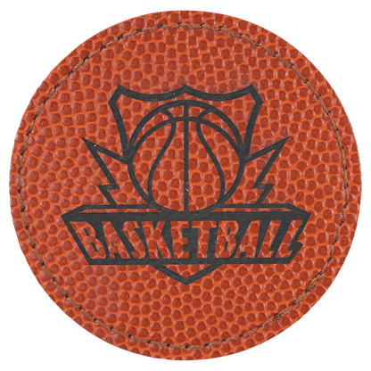 Basketball 2 1/2" Round Laserable Leatherette Patch with Adhesive