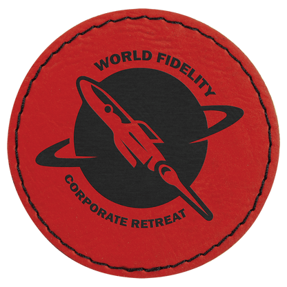 Red 2 1/2" Laserable Leatherette Round Patch with Kota Pro Adhesive