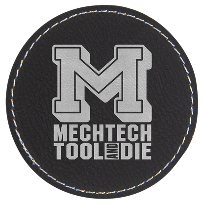 Black/Silver 3" Round Laserable Leatherette Patch with Adhesive