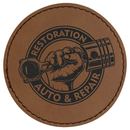 Dark Brown 3" Round Laserable Leatherette Patch with Adhesive
