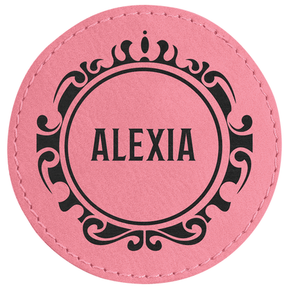Pink 3" Round Laserable Leatherette Patch with Adhesive