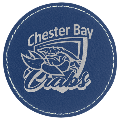 Blue/Silver 3" Round Laserable Leatherette Patch with Adhesive