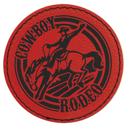 Red 3" Round Laserable Leatherette Patch with Adhesive