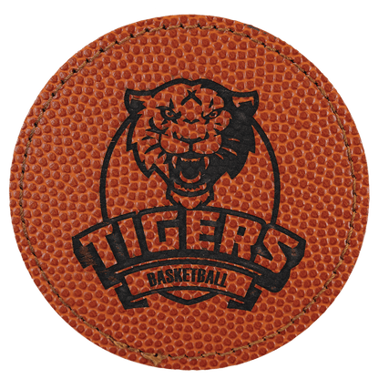Basketball 3" Round Laserable Leatherette Patch with Adhesive