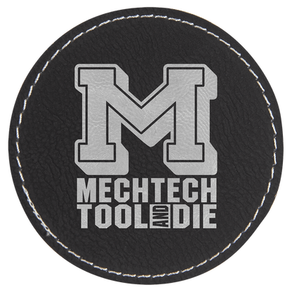 Black/Silver 3" Laserable Leatherette Round Patch with Adhesive