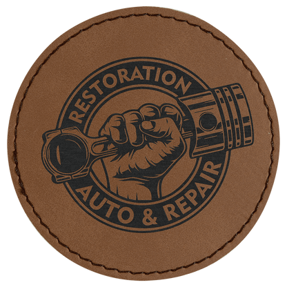 Dark Brown 3" Laserable Leatherette Round Patch with Adhesive