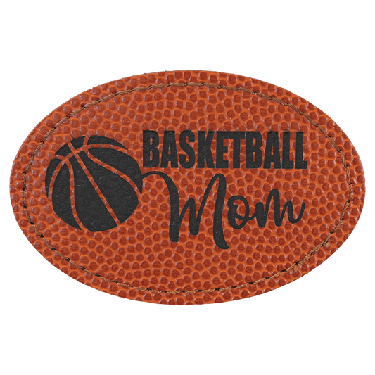 Basketball 3" x 2" Oval Laserable Leatherette Patch with Adhesive