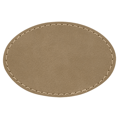 Light Brown 3" x 2" Laserable Leatherette Oval Patch with Kota Pro Adhesive