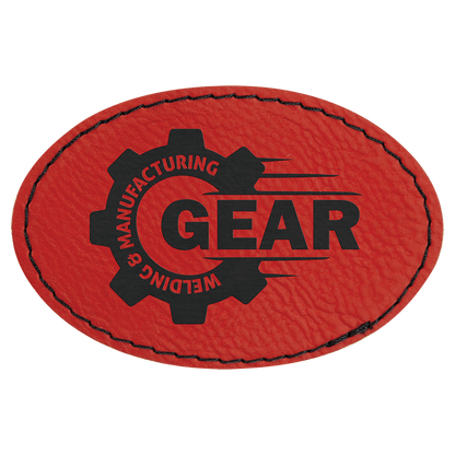 Red 3" x 2" Laserable Leatherette Oval Patch with Kota Pro Adhesive