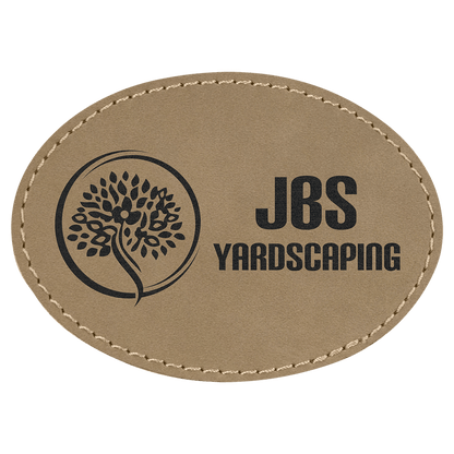 Light Brown 3 1/2" x 2 1/2" Laserable Leatherette Oval Patch with Adhesive