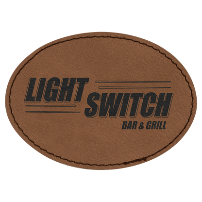 Dark Brown 3 1/2" x 2 1/2" Laserable Leatherette Oval Patch with Adhesive
