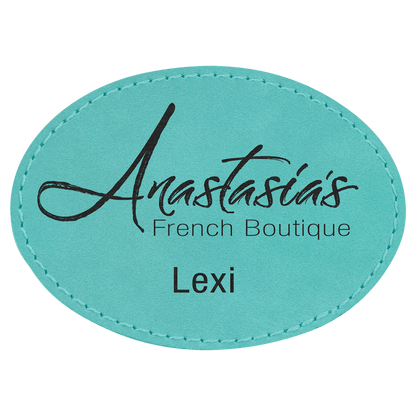 Teal 3 1/2" x 2 1/2" Laserable Leatherette Oval Patch with Adhesive