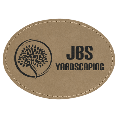 Light Brown 3 1/2" x 2 1/2" Laserable Leatherette Oval Patch with Kota Pro Adhesive