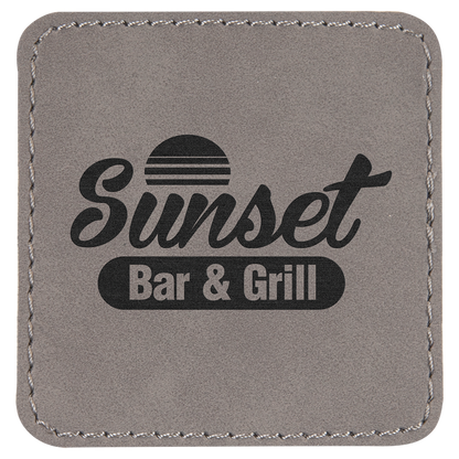 Gray 2 1/2" x 2 1/2" Square Laserable Leatherette Patch with Adhesive