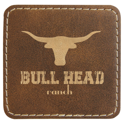 Rustic/Gold 2 1/2" x 2 1/2" Square Laserable Leatherette Patch with Adhesive