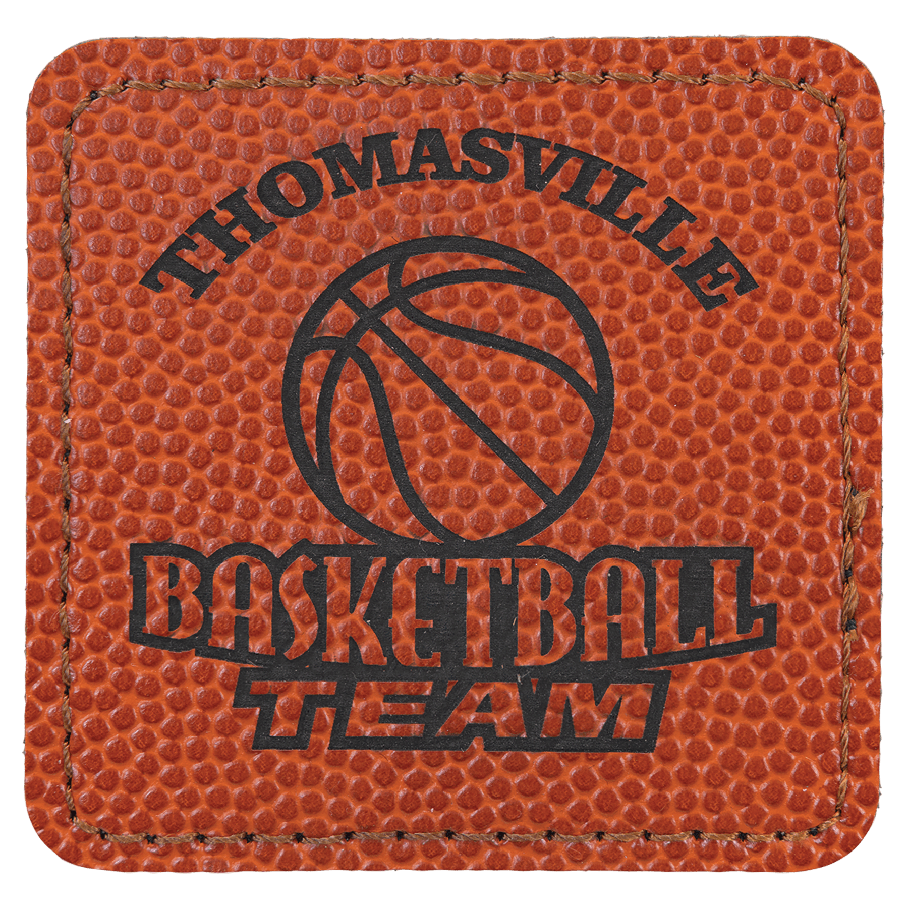 Basketball 2 1/2" x 2 1/2" Square Laserable Leatherette Patch with Adhesive