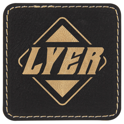 Black/Gold 2 1/2" x 2 1/2" Laserable Leatherette Square Patch with Kota Pro Adhesive